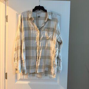 American Eagle Oversized Plaid Button-Up Shirt (Cream)